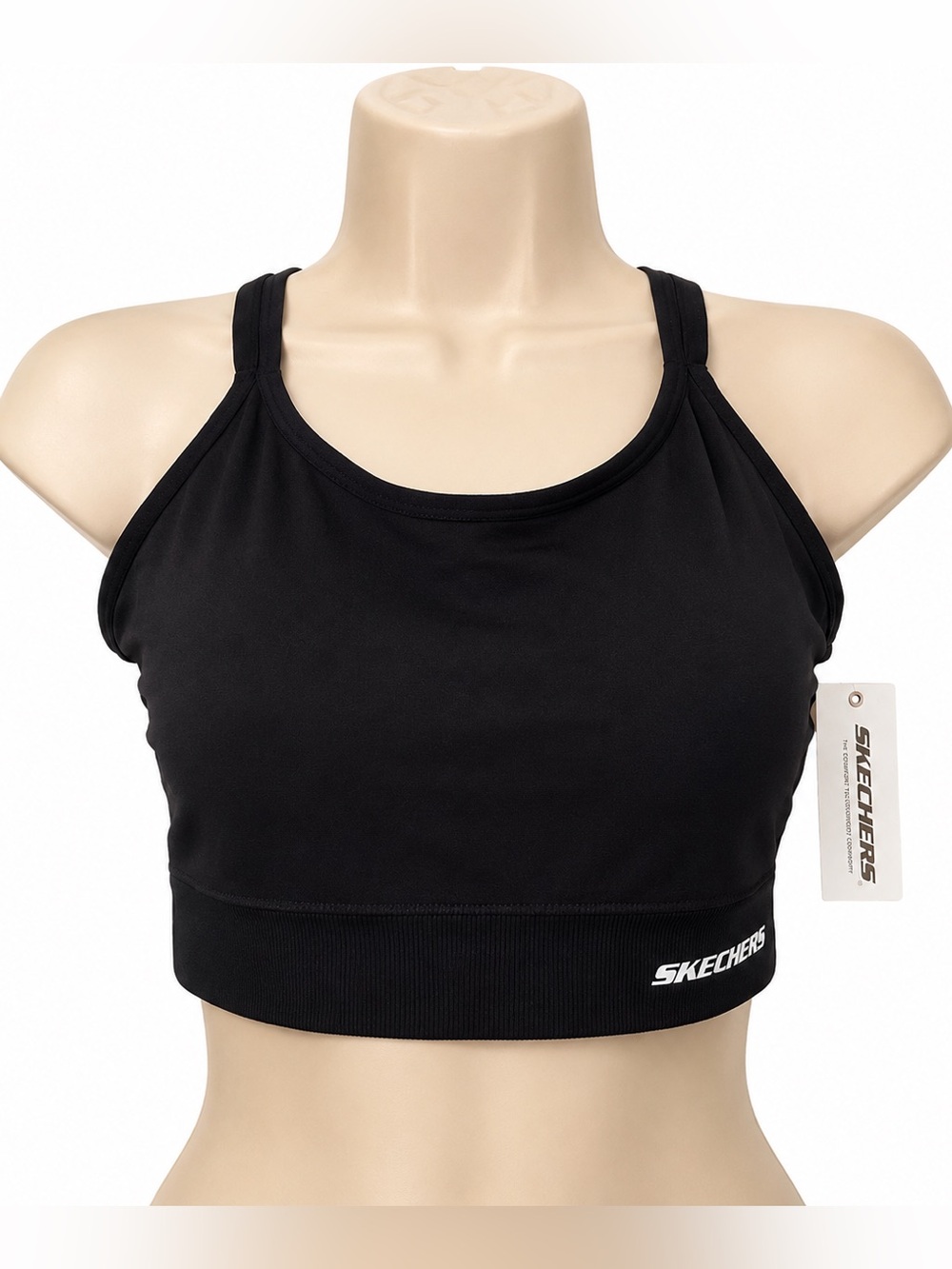 Skechers Women’s XL Black Sports Bra Padded Strappy Cross Back NWT